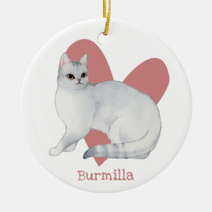 Ornamento De Cerâmica Burmilla Cat Watercolor Gatinho Coração Rosa