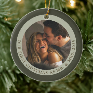Ornamento De Cerâmica Bushlight Primeiro Natal como Sr e Sra Heirloom