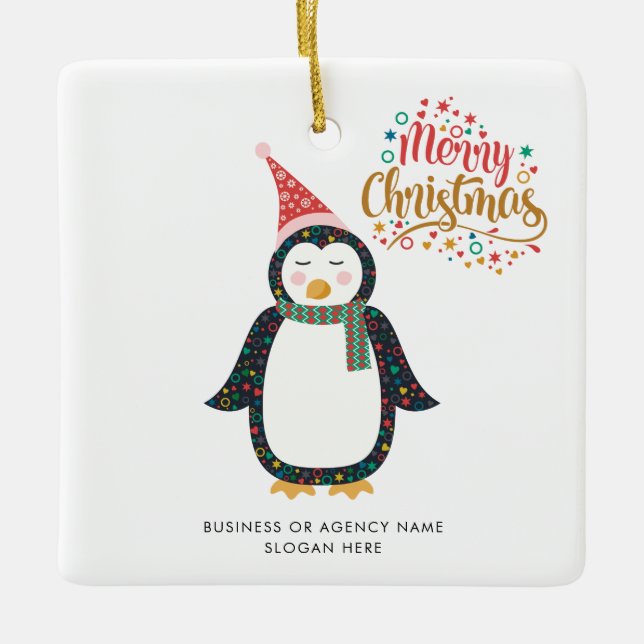 Ornamento De Cerâmica Business Logo Custom Name Christmas Holiday (Frente)