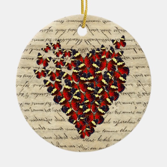 Ornamento De Cerâmica Butterfies românticos do vintage (Frente)