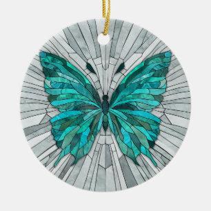 Ornamento De Cerâmica Butterfly Mosaic - Emerald Green e Cinzas