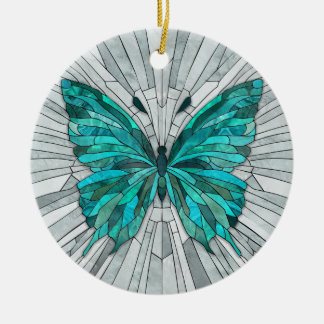 Ornamento De Cerâmica Butterfly Mosaic - Emerald Green e Cinzas