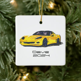 Ornamento De Cerâmica C6 Corvette Sports Car - Desenho Amarelo