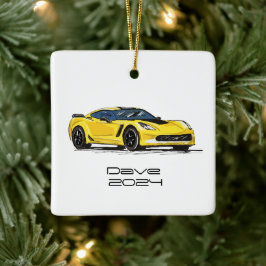 Ornamento De Cerâmica C7 Corvette Sports Car - Desenho Amarelo