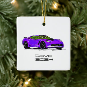 Ornamento De Cerâmica C7 Corvette Sports Car Purple Sketch