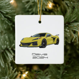 Ornamento De Cerâmica C8 Corvette Sports Car Amarelo Desenhado