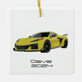 Ornamento De Cerâmica C8 Corvette Sports Car Amarelo Desenhado