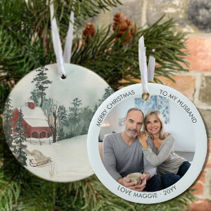 Ornamento De Cerâmica Cabana Florestal Aquarela Foto Personalizada