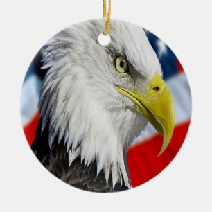 Ornamento De Cerâmica Cabeça de águia careca e bandeira americana