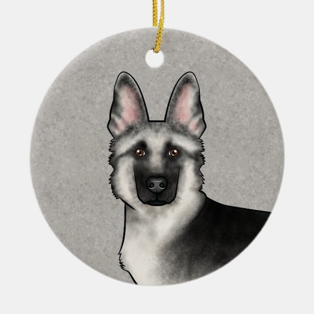 Ornamento De Cerâmica Cabeça de cachorro de desenho animado Pastor Alemã (Frente)