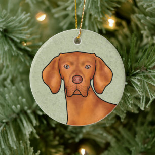 Ornamento De Cerâmica Cabeça de Cachorro Pointer Vizsla Húngaro Com Nome