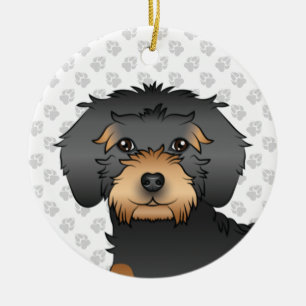 Ornamento De Cerâmica Cabeça de Cão Negro E Mini Goldendoodle