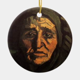 Ornamento De Cerâmica Cabeça de Mulher Camponesa com Touca de Renda por