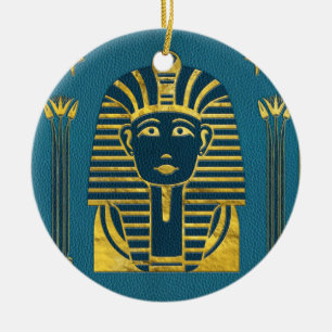 Ornamento De Cerâmica Cabeça Dourado da esfinge com hieroglyphs egípci