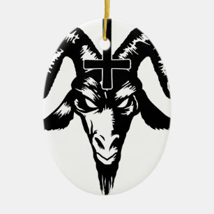 Ornamento De Cerâmica Cabeça satânica da cabra com cruz (preto)