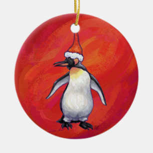 Ornamento De Cerâmica Cabeças Festivas e Caudas Pinguim