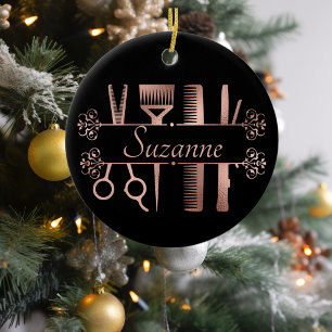 Ornamento De Cerâmica Cabeleireiro de ouro rosa personalizado