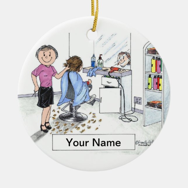 Ornamento De Cerâmica Cabeleireiro - fêmea (Frente)