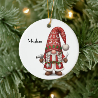 Ornamento De Cerâmica Cabeleireiro Gnome Personalizado Natal Estilista