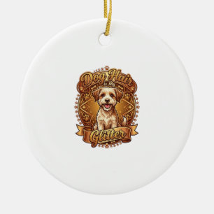 Ornamento De Cerâmica Cabelo De Cachorro É Fita Dourada Fofa Brilhante_1