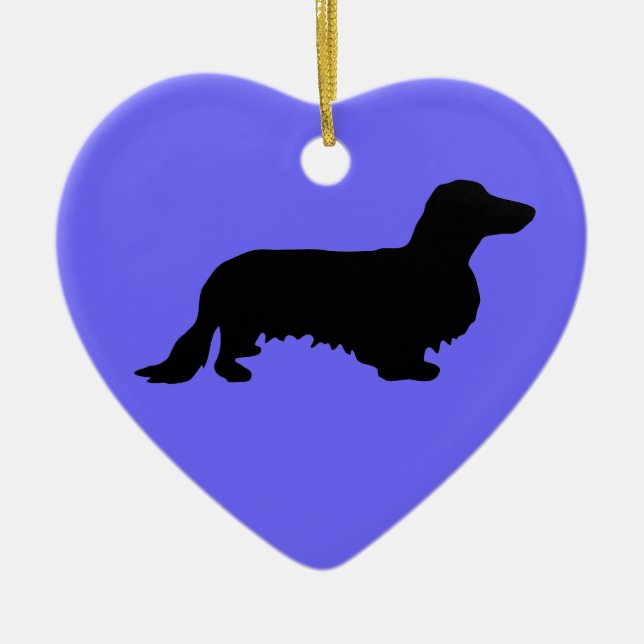 Ornamento De Cerâmica Cabelo Longo Dachshund - Silhouette 1 (Frente)