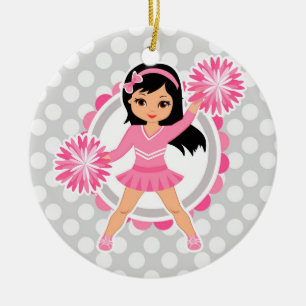 Ornamento De Cerâmica Cabelo Preto Rosa Cheerleader - Alegre Bonito