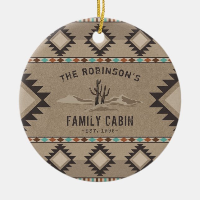 Ornamento De Cerâmica Cabina da Família Rustic Southwest Native Cactus (Frente)