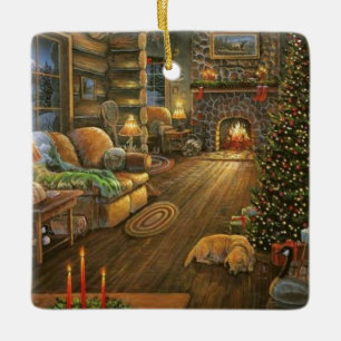 Ornamento De Cerâmica Cabina de Natal Vintage Country