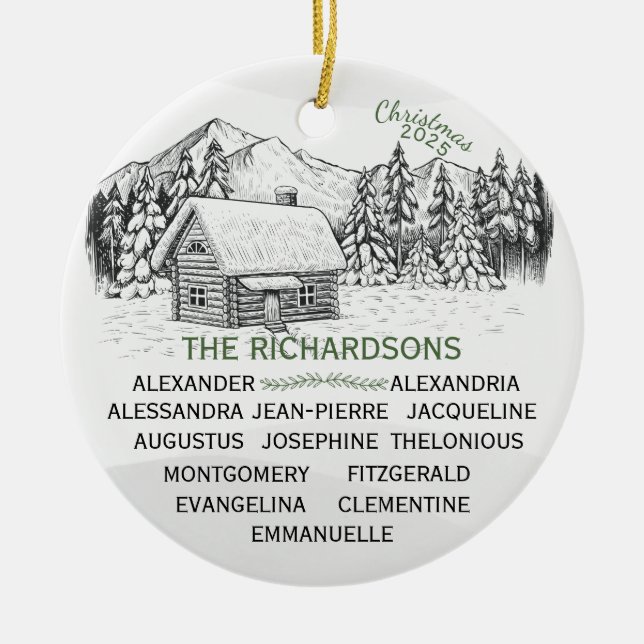 Ornamento De Cerâmica Cabina X13 de inverno da Montanha Snowy (Frente)