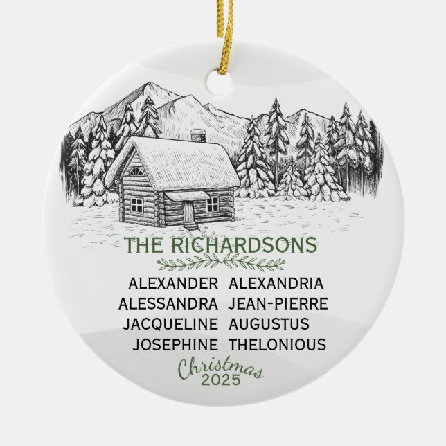 Ornamento De Cerâmica Cabina X8 de inverno da Montanha Snowy (Frente)