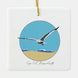 Ornamento De Cerâmica Cabo Cod, Massachusetts Sea Gull sobre Praia