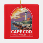 Ornamento De Cerâmica Cabo Cod Massachusetts Viagem Art Emblem<br><div class="desc">Cabo Cod retro vetor viagem em estilo emblem. É o lugar de vilas em declínio,  barrancos de frutos do mar,  faróis,  lagoas e praias de baía e oceano.</div>