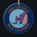 Ornamento De Cerâmica Cabo San Lucas Arch México Círculo Retrovisor<br><div class="desc">Cabo San Lucas num estilo de arte vetorial. Cabo San Lucas,  uma cidade de resort no extremo sul da península da Baixa Califórnia do México,  é conhecida pelas suas praias,  atividades à base de água e vida noturna.</div>