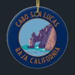 Ornamento De Cerâmica Cabo San Lucas Arch México Círculo Retrovisor<br><div class="desc">Cabo San Lucas num estilo de arte vetorial. Cabo San Lucas,  uma cidade de resort no extremo sul da península da Baixa Califórnia do México,  é conhecida pelas suas praias,  atividades à base de água e vida noturna.</div>