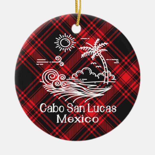 Ornamento De Cerâmica Cabo San Lucas Red Tartan Natal (Frente)
