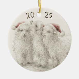 Ornamento De Cerâmica Cabra Angora Antiga Trio Chapéu de Papai Noel Nata