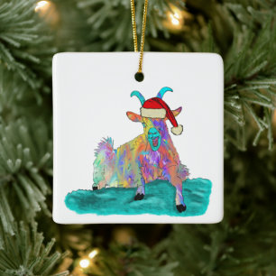 Ornamento De Cerâmica Cabra engraçada de Natal gritando colorida