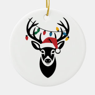 Ornamento De Cerâmica Caça ao Natal com Galhadas de Veado Papai Noel Caç