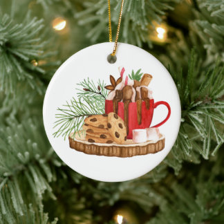 Ornamento De Cerâmica Cacau Quente e Biscoitos para o Papai Noel - Perso