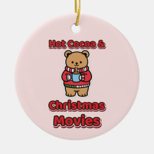 Ornamento De Cerâmica Cacau Quente e Filmes de Natal Urso Fofo