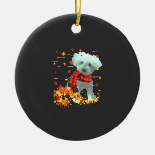 Ornamento De Cerâmica Cachecol de Outono Poochon - Folhas de Outono de C