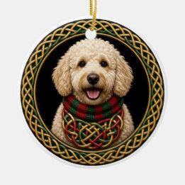 Ornamento De Cerâmica Cachecol Personalizado Goldendoodle Nó Celta