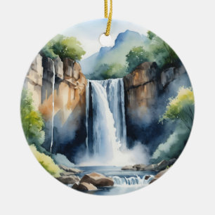 Ornamento De Cerâmica Cachoeira pintada à aquarela
