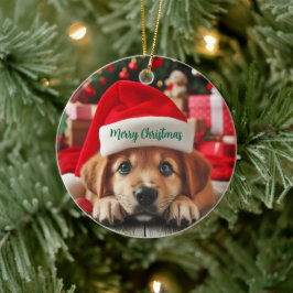 Ornamento De Cerâmica Cachorrinho Ajuda do Papai Noel