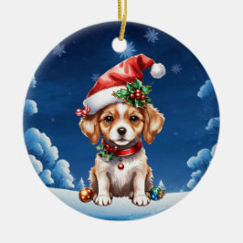 Ornamento De Cerâmica cachorrinho de Natal