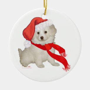 Ornamento De Cerâmica Cachorrinho Poodle / Bichon Misturado de Papai Noe