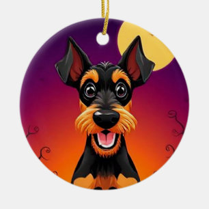 Ornamento De Cerâmica Cachorro Adorável em Cena de Halloween