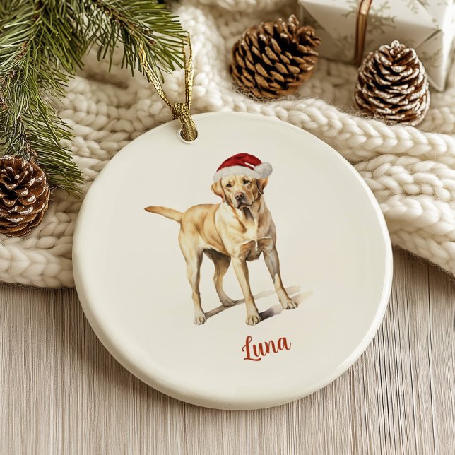 Ornamento De Cerâmica Cachorro Amarelo Personalizado Natal (Criador carregado)