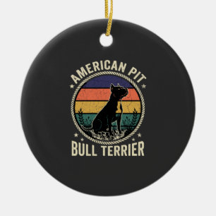 Ornamento De Cerâmica Cachorro American Pit Bull Terrier Pôr do Sol Vint