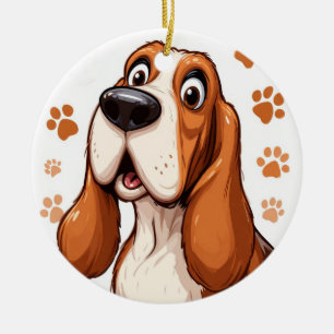Ornamento De Cerâmica Cachorro Basset Alegre com Impressões de Pata Lara